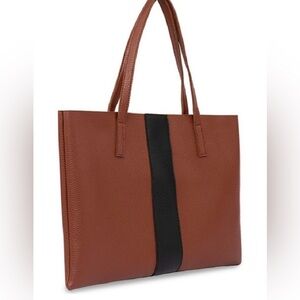 Vince Camuto Brown Minimalist Shoulder Bag with Black Stripe
